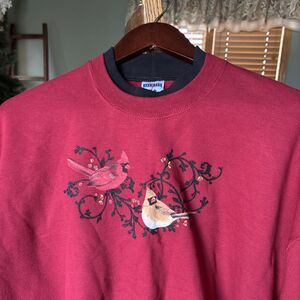 Vintage Christmas Sweatshirt Embroidered CARDINALS 90’s Crewneck XL COTTAGECORE